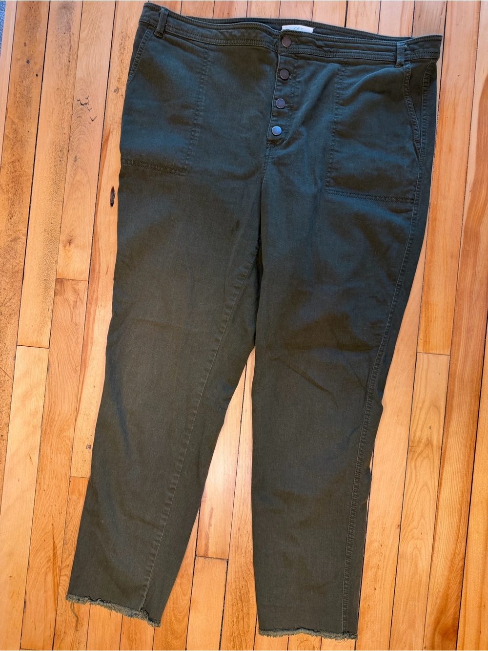 LOFT Dark Green Button-Fly Chinos